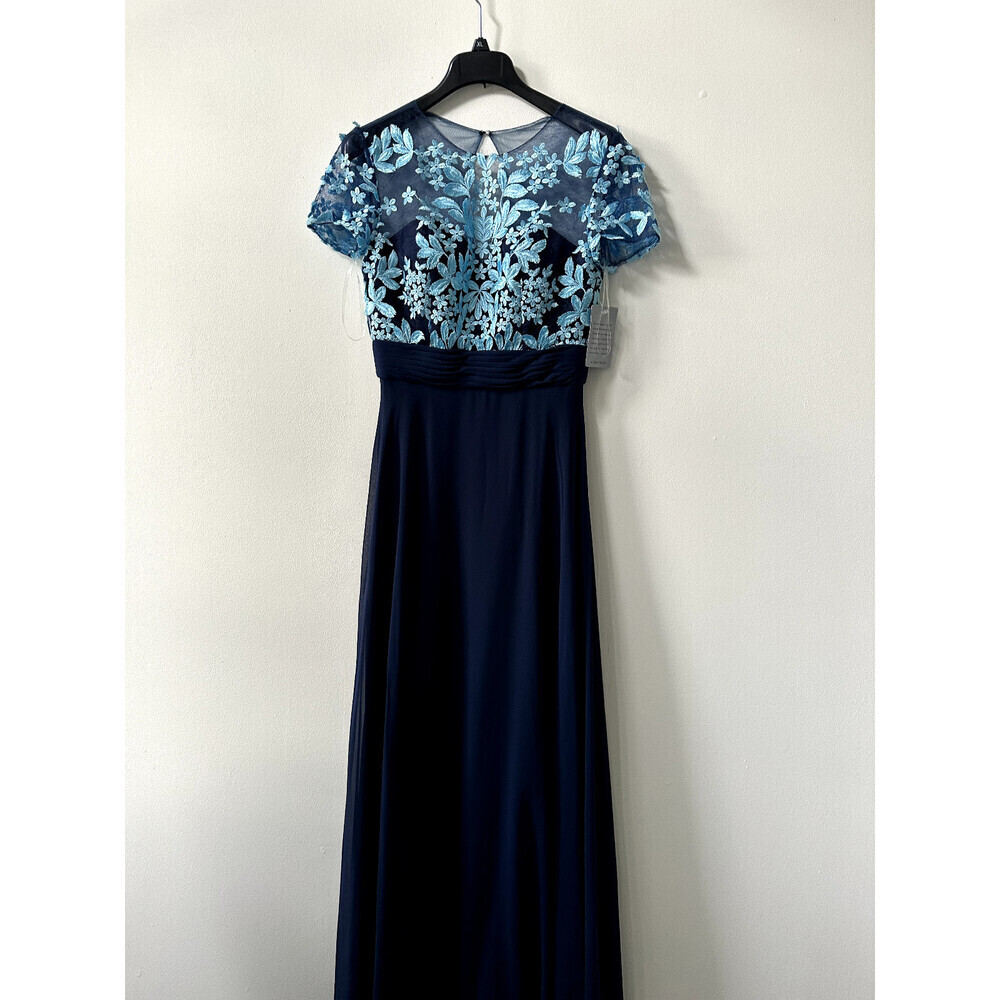 JS Collections Women's Embroidered Bodice Gown Dress In Navy Floral Size 4 $430 - Picture 3 of 14